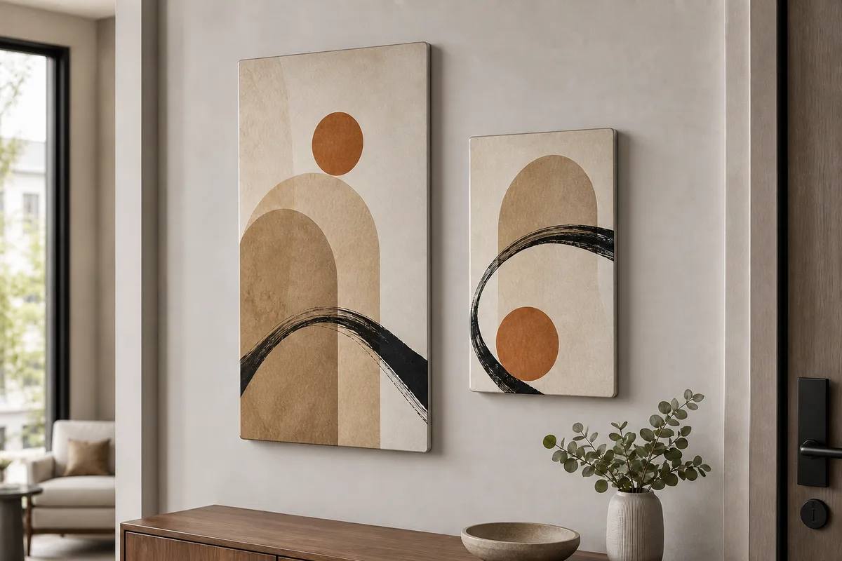 Minimalist abstract decorative metal cover design shown on a wall