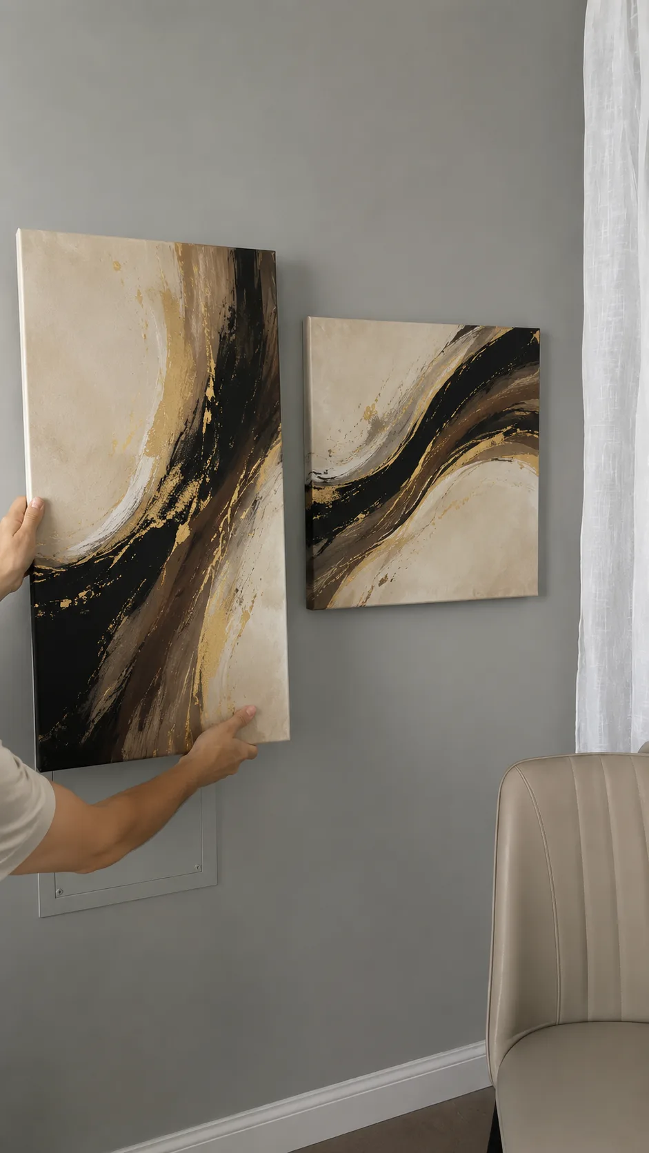 Gold abstract decorative metal cover design shown on a wall