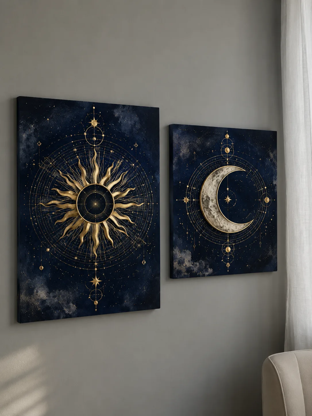 Sun and moon decorative metal cover design shown on a wall